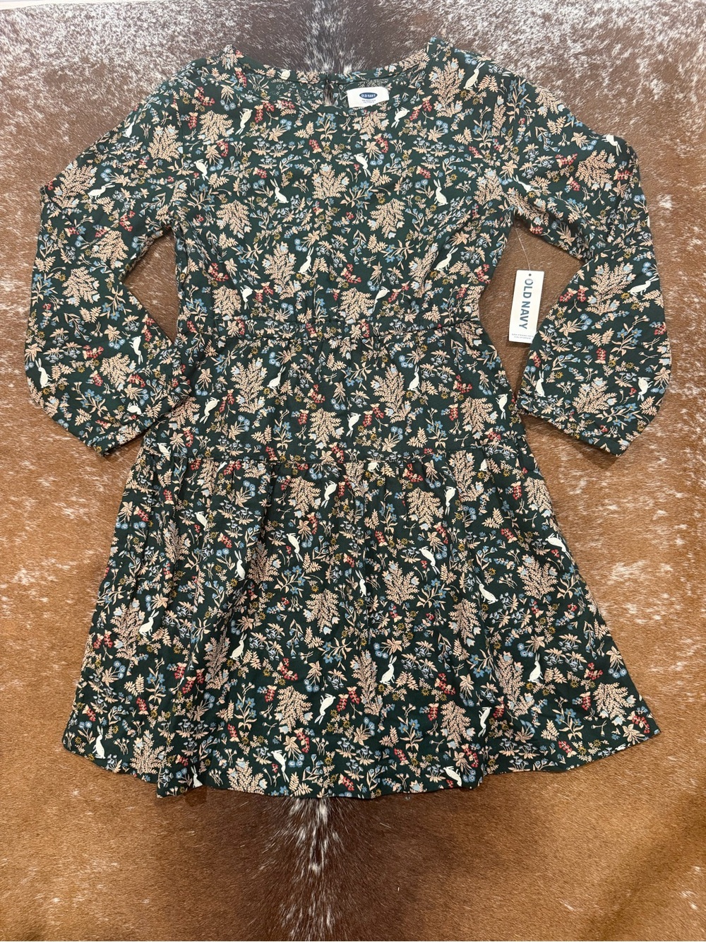 NWT Old Navy Girls Large 10–12 Woodland Floral Long-Sleeve Dress